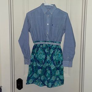 handmade blue button up shirt dress with floral skirt size kids L
